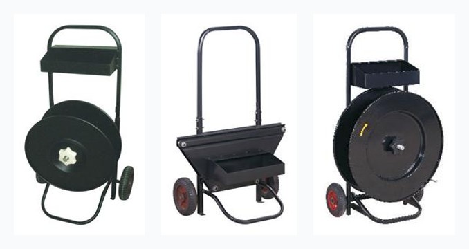 P-200, S-191 and PET-406 strap dispenser carts, side by side