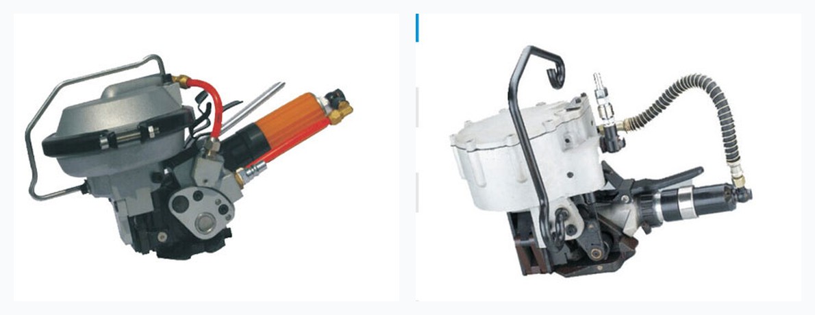 KZ-16/19 and KZ-32/40 heavy-duty pneumatic steel strapping tools, side by side
